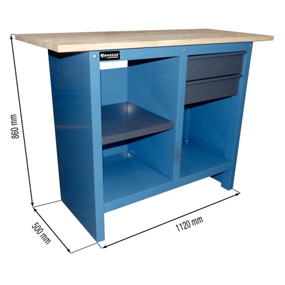 Etabli plateau bois avec 2 tiroirs et 3 étagères 1120x500mm 500kg